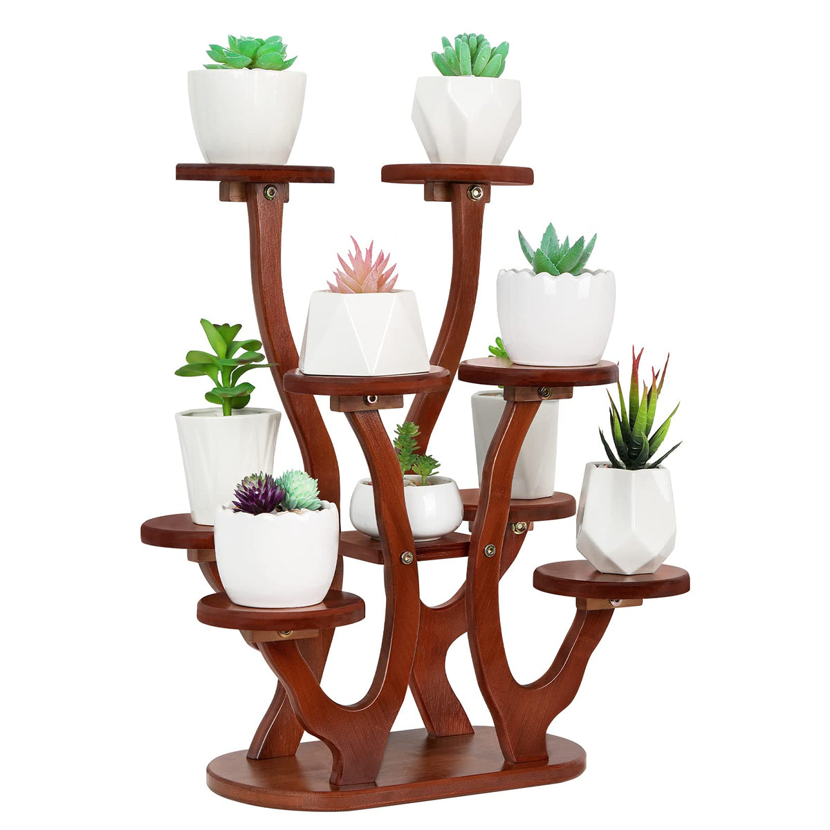 Jotsport front view showing bamboo stand neatly displaying nine small pots for tidy organization