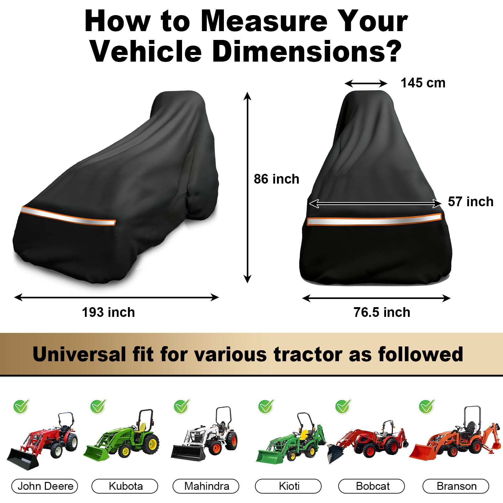 Jotzzors side profile showing snug fit over tractor for weather defense