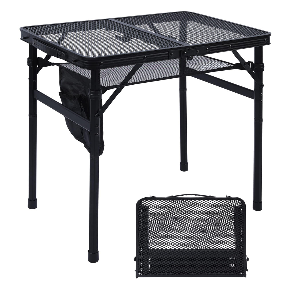 JOUYEK front view showing folded and unfolded table for fast transport and setup