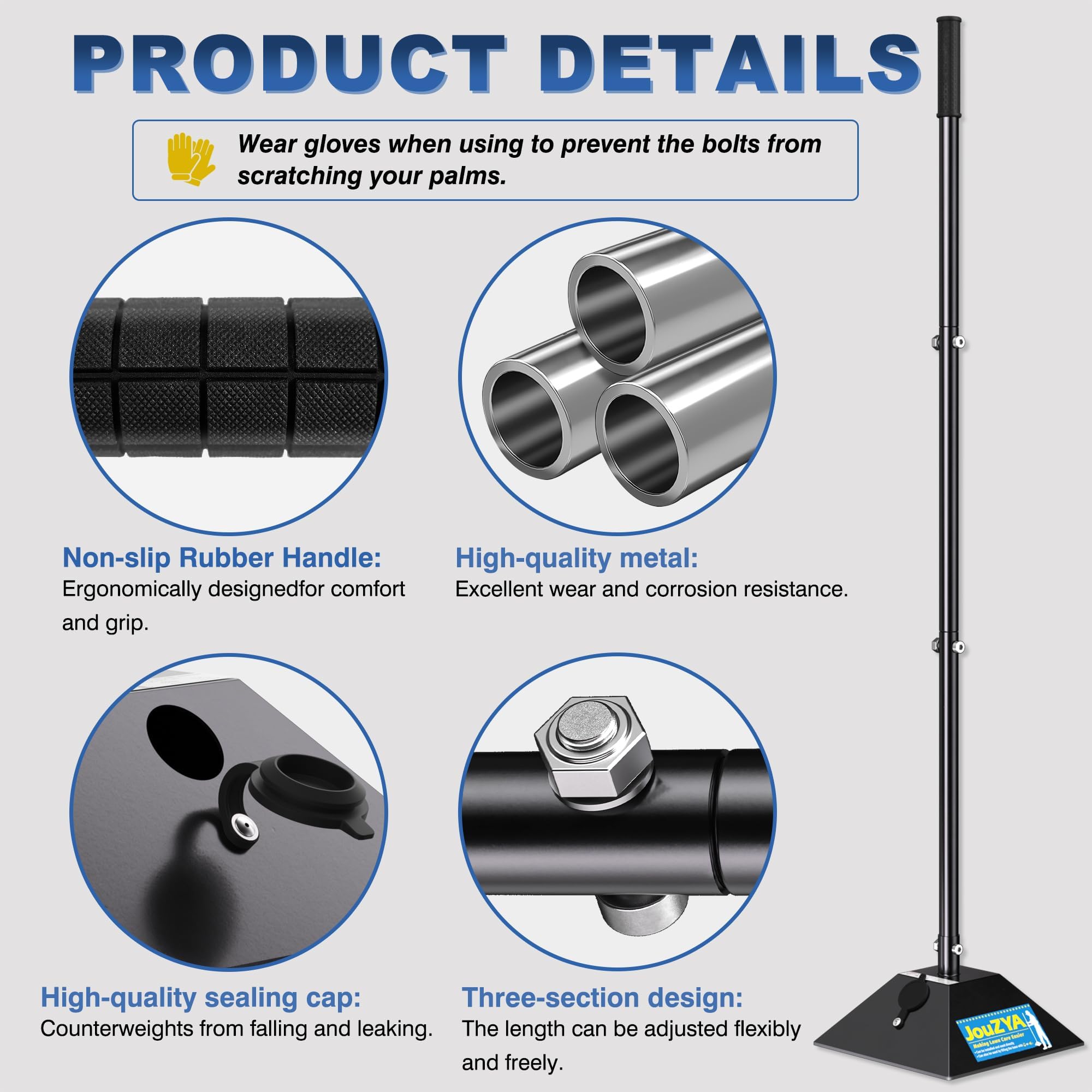JouZYA powder-coated base close-up highlighting rust resistance and long-term durability