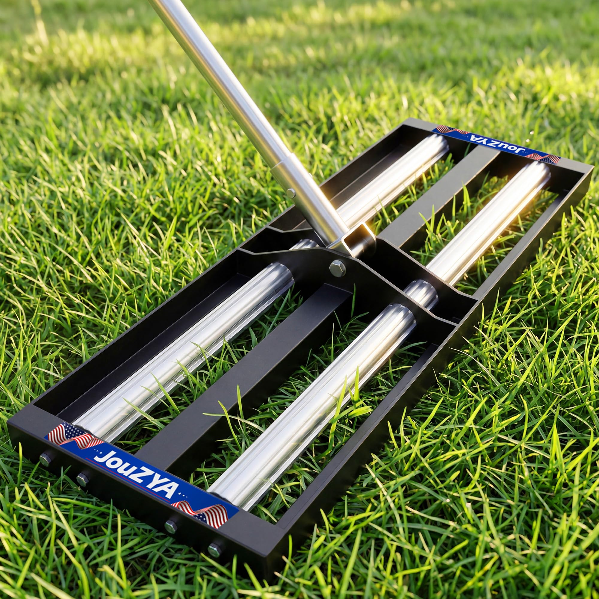 JouZYA front view of 17x10 lawn leveler showing compact size and clean finish