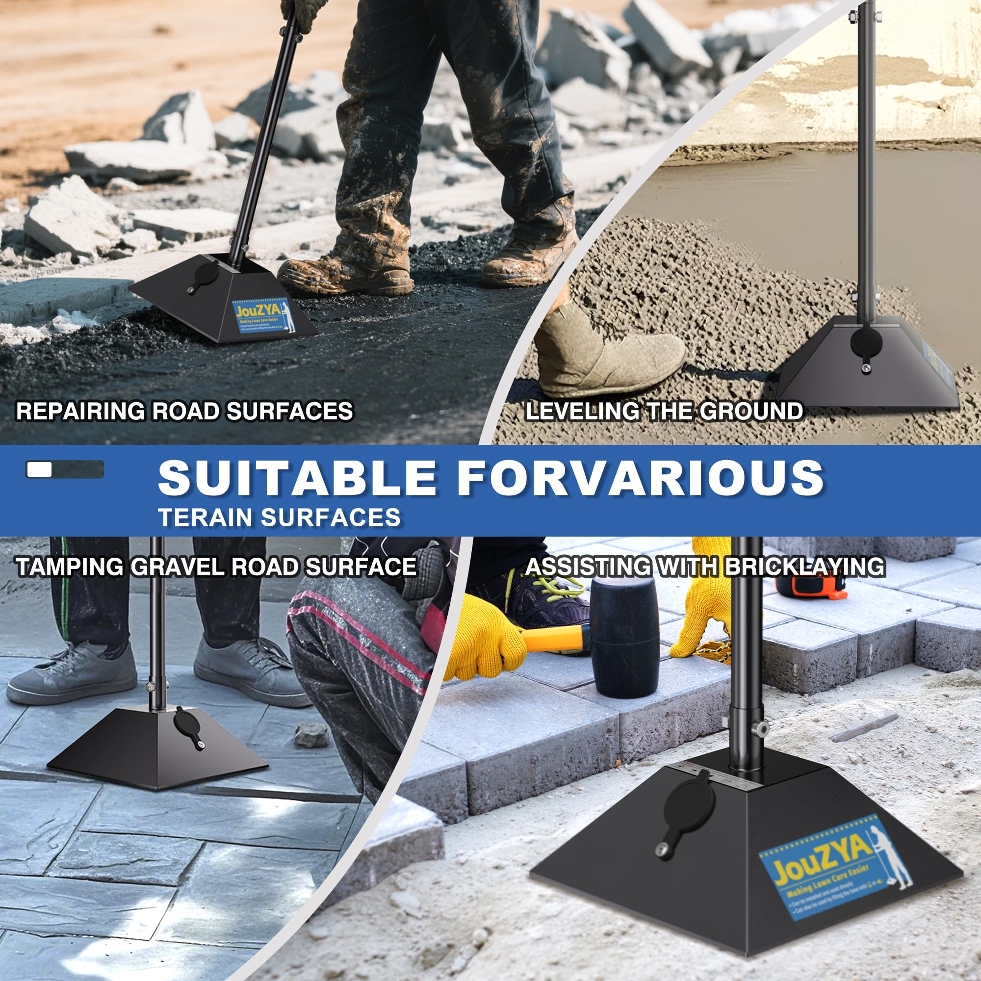 JouZYA tamper compacting pavers to create a level surface and faster installation