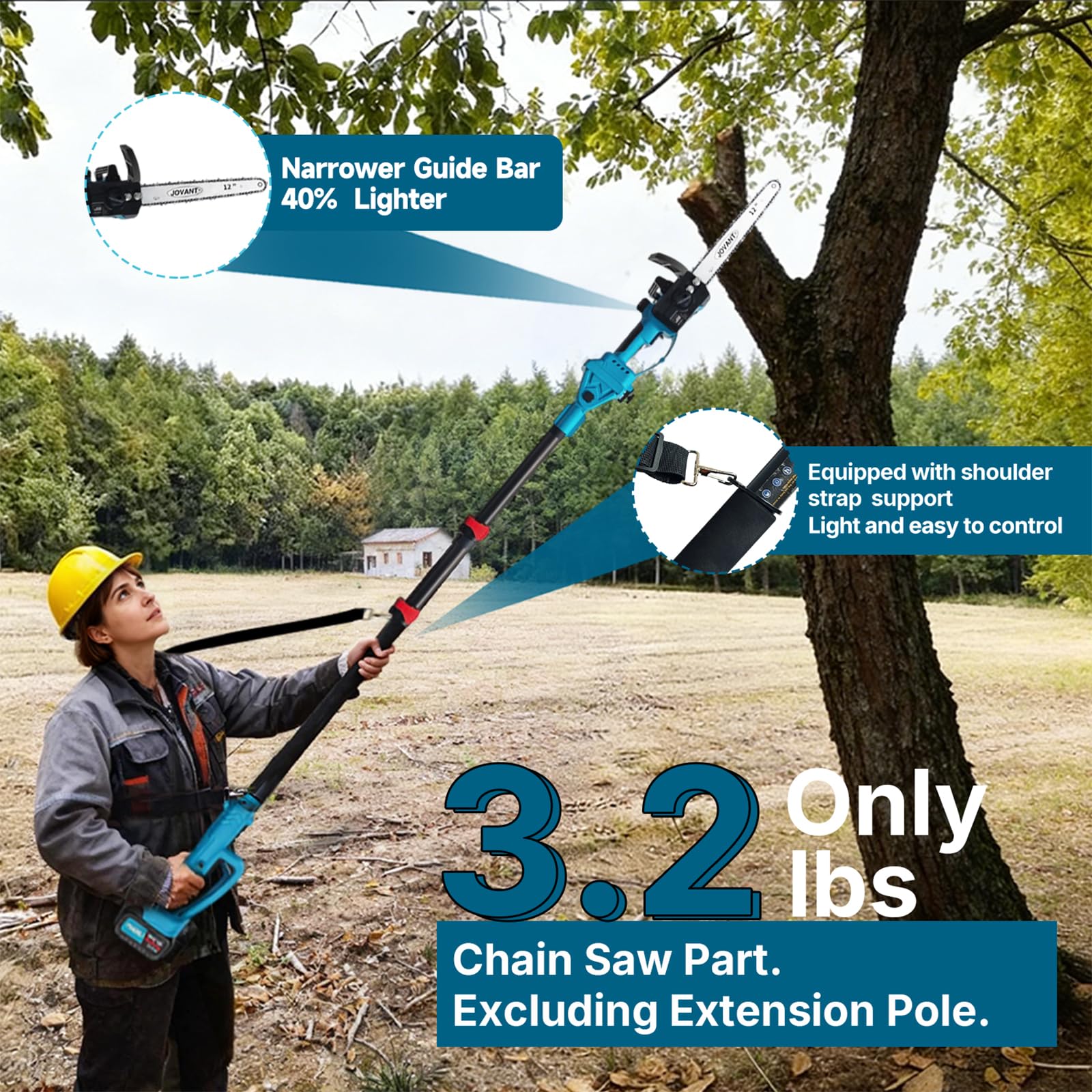 jovant mini chainsaw handheld use showing maneuverability for ground tasks