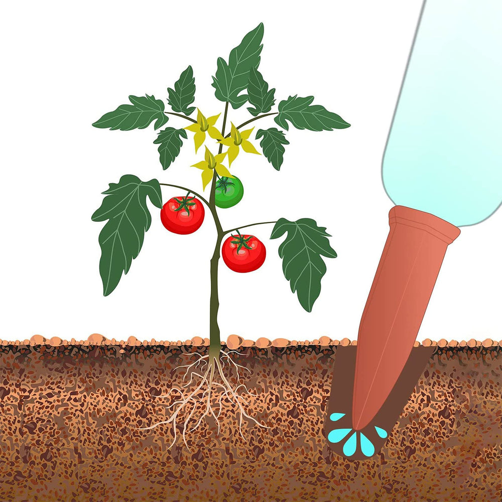 JOVITEC stakes used in outdoor planter showing dependable watering on patio