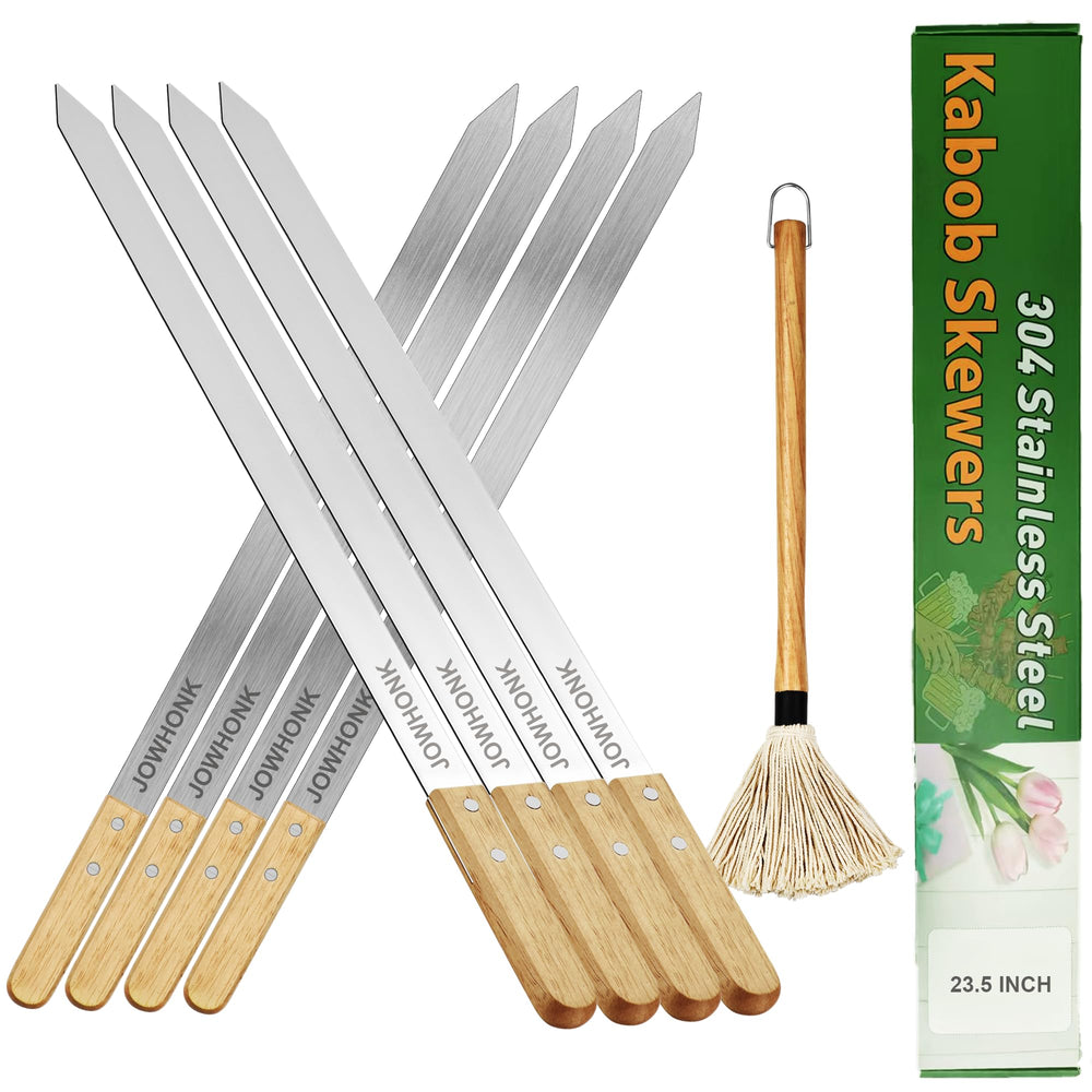 JOWHONK front view of skewer set showing length and handles for party grilling