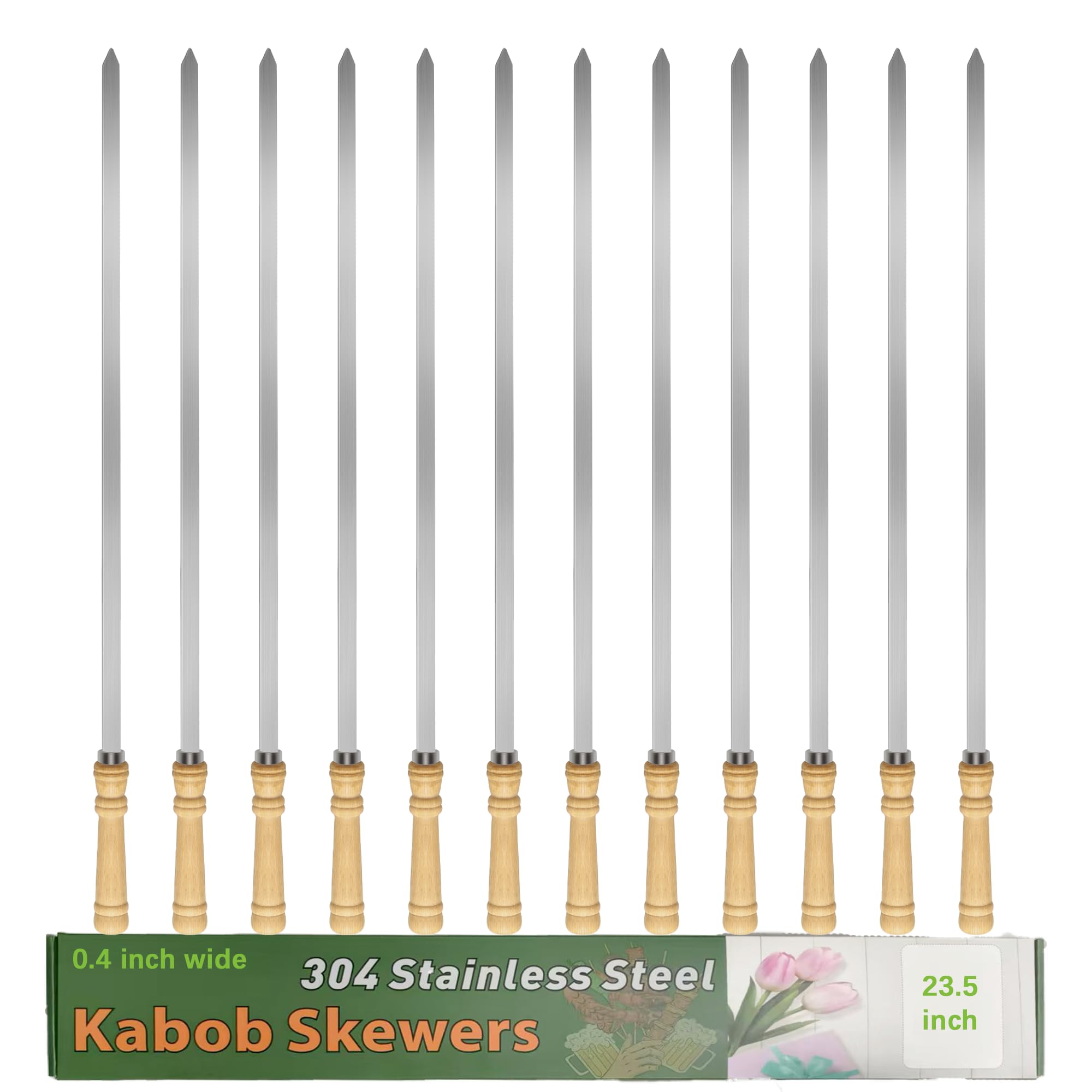 JOWHONK skewers beside sponge and rack illustrating dishwasher and hand-wash care