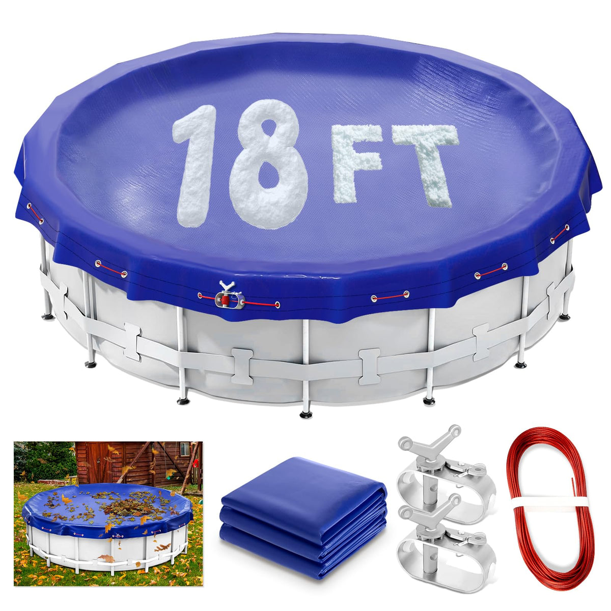 Jowlawn front packaging showing 18 ft round cover and kit benefits