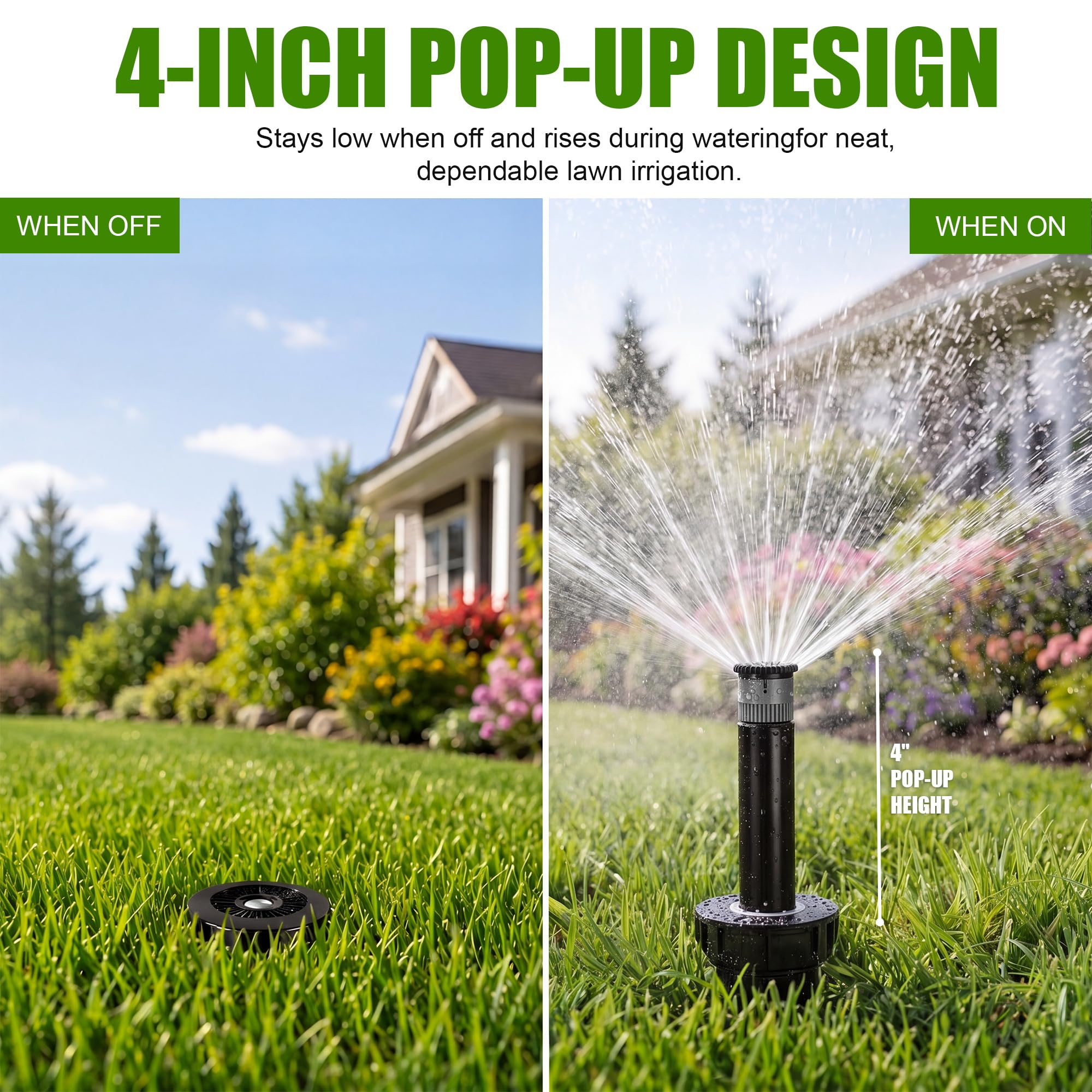 Jowwcen pop-up head installed in turf showing hidden design reduces damage