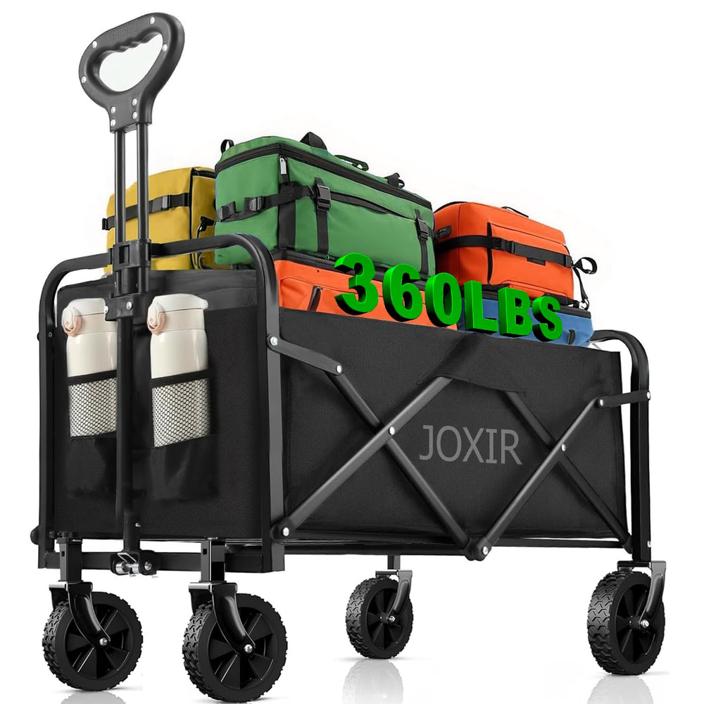 Joxir wagon front view showing roomy 120L cargo and sturdy frame benefit