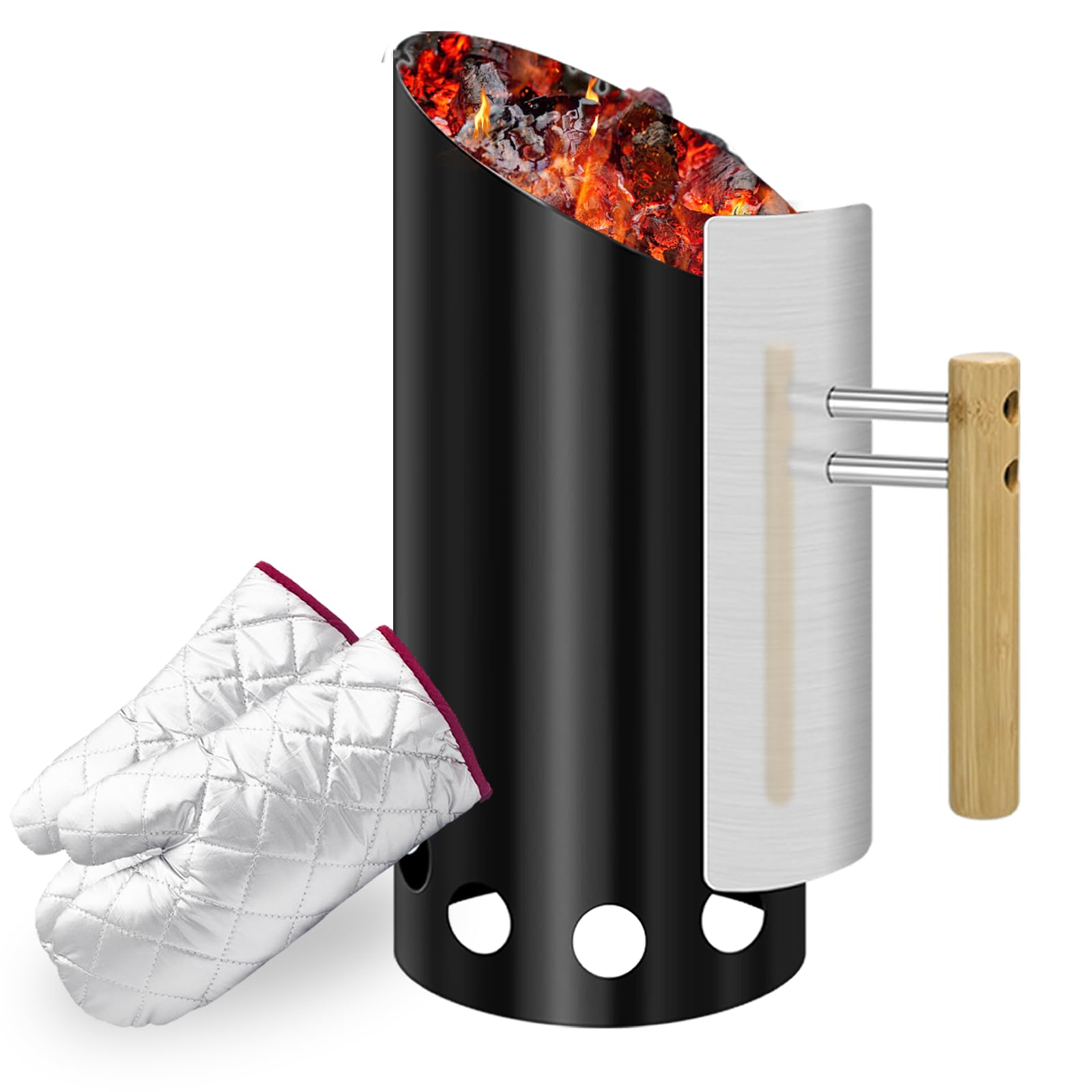 Joyagrill front view chimney starter showing durable design and quick ignition benefit