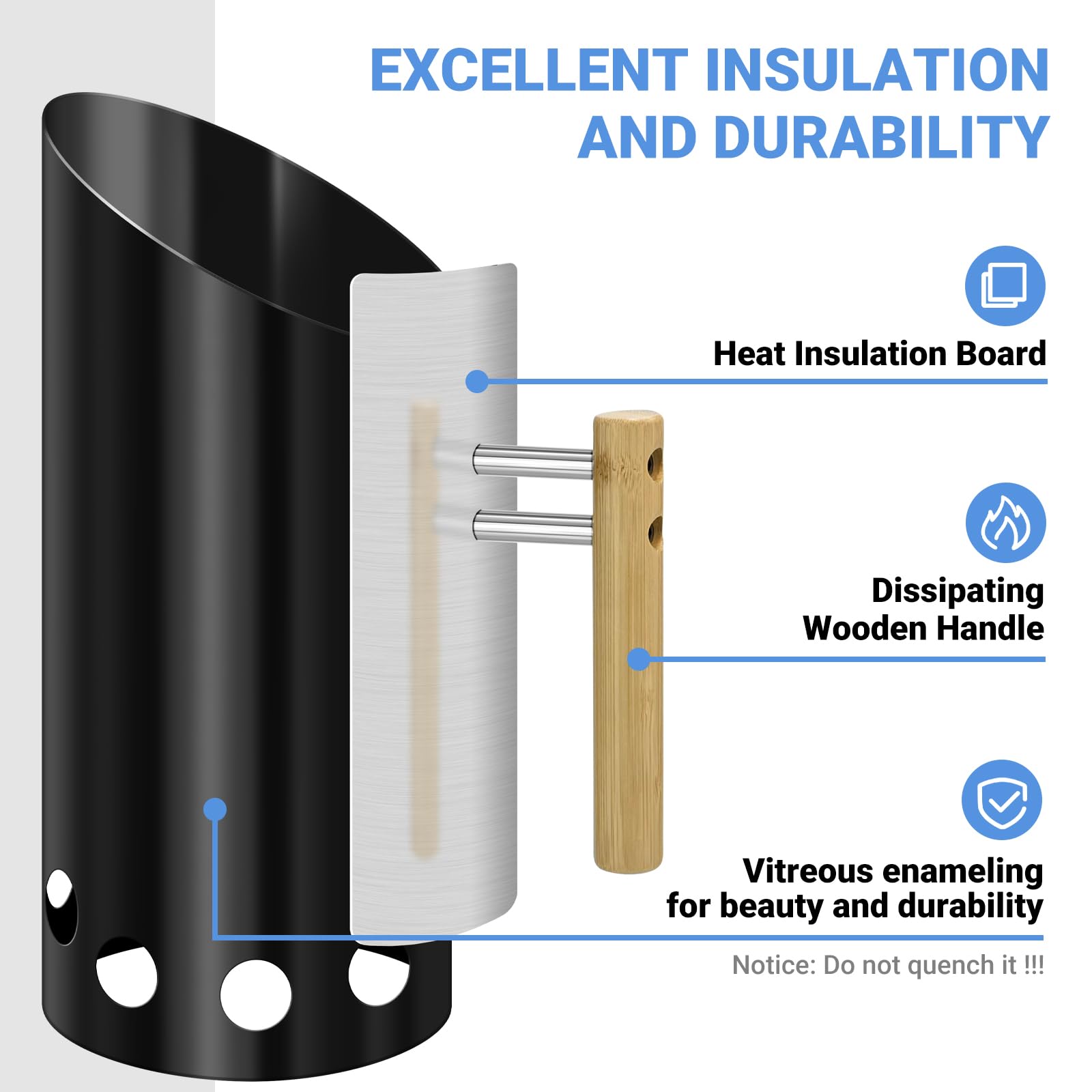 Joyagrill heat shield and hardwood handle protecting hands and preventing ash splatter
