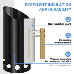 Joyagrill heat shield and hardwood handle protecting hands and preventing ash splatter