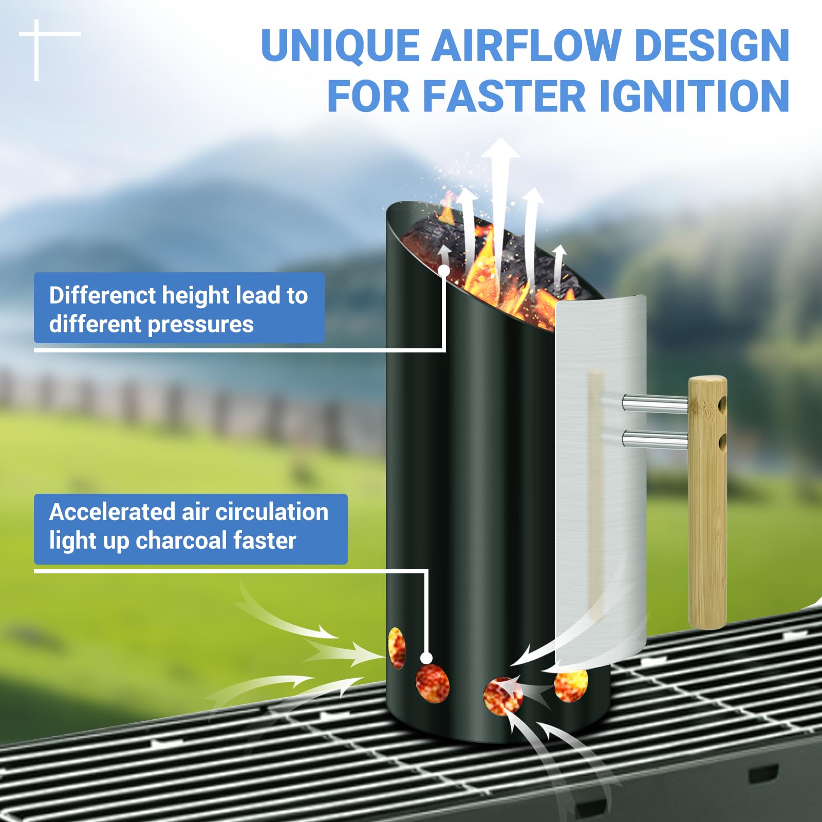 Joyagrill heat shield detail protecting hands from sparks and radiant heat benefit