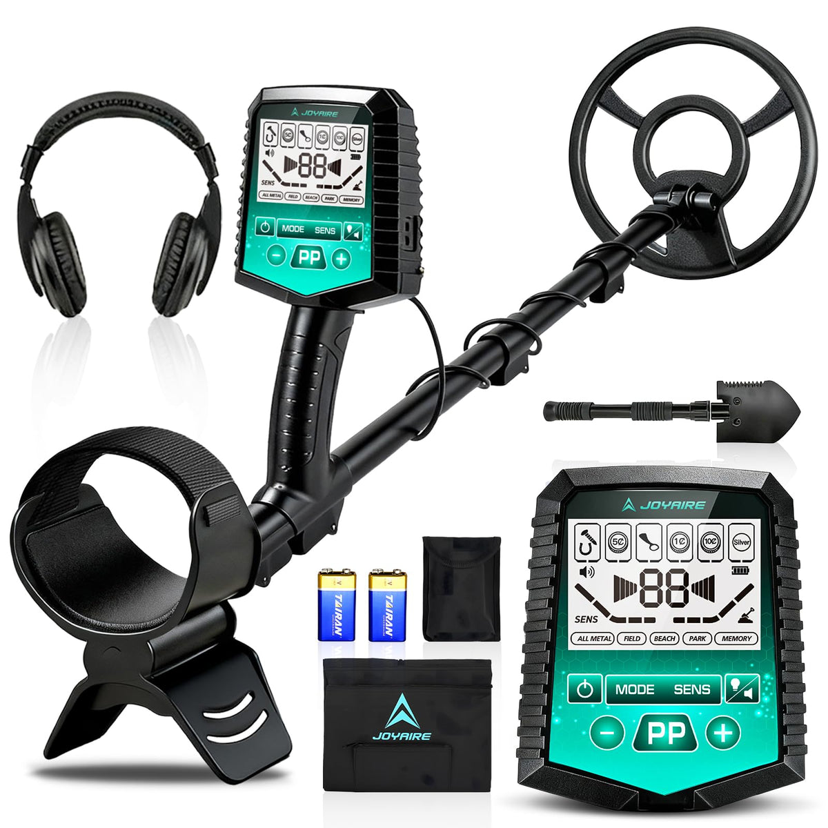 JOYAIRE front view of metal detector showing full unit and controls for easy handling