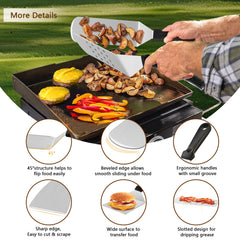 Joyfair close-up of heavy-gauge stainless steel spatulas showing durability and sturdy edges
