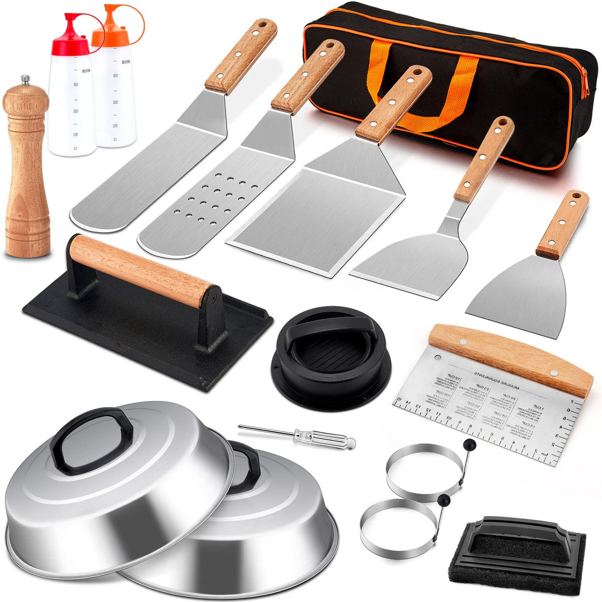 Joyfair full kit front layout showing all 18 pieces for versatile griddle use