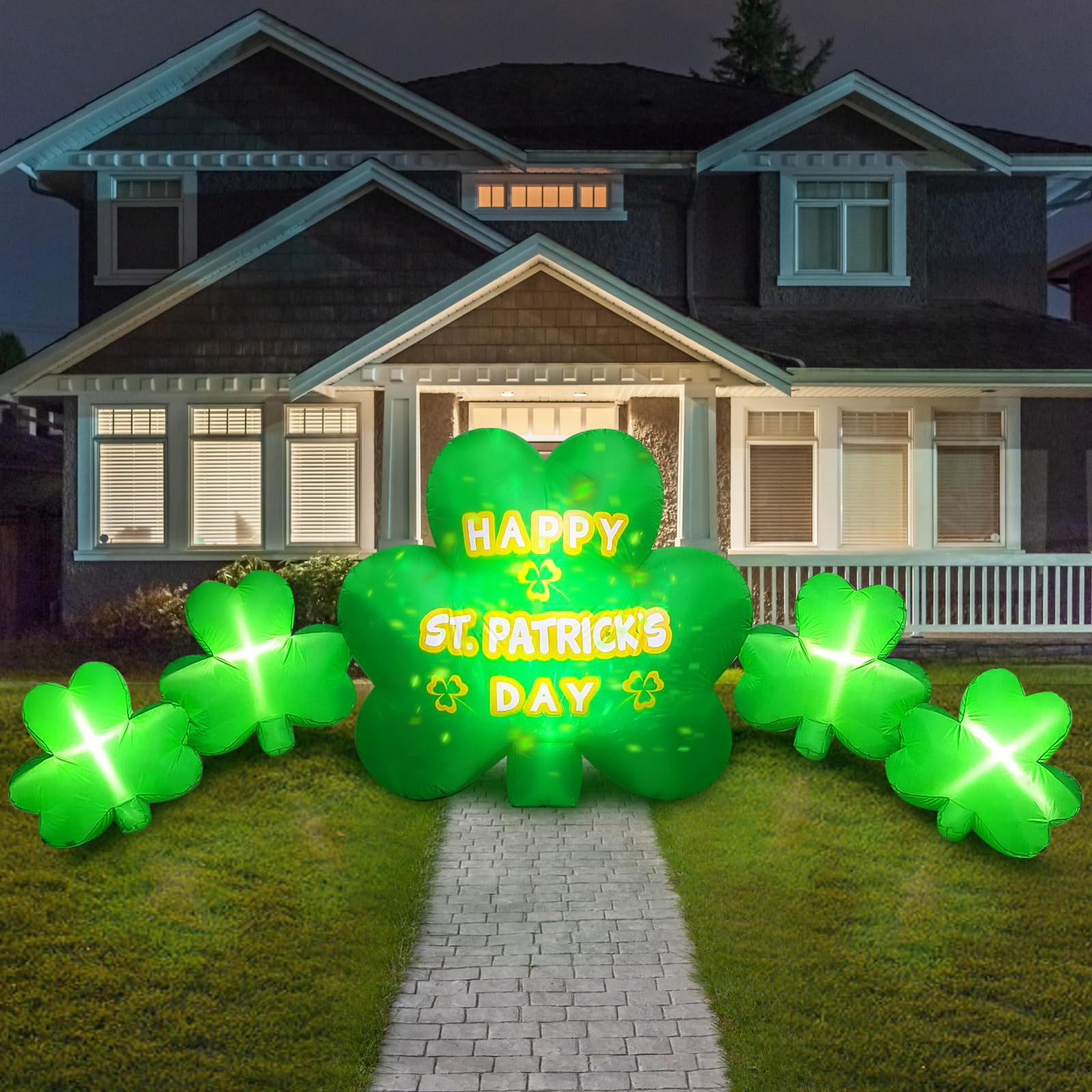 Joyfizzle front view showing full 10.5ft shamrocks and instant curb appeal