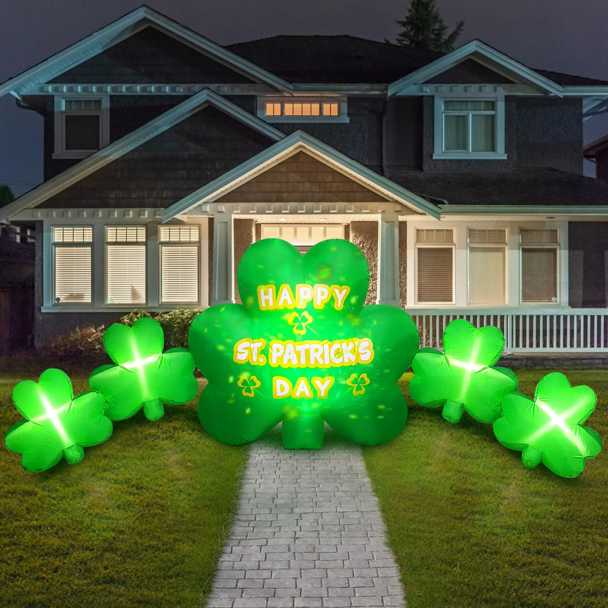 Joyfizzle front view showing full 10.5ft shamrocks and instant curb appeal