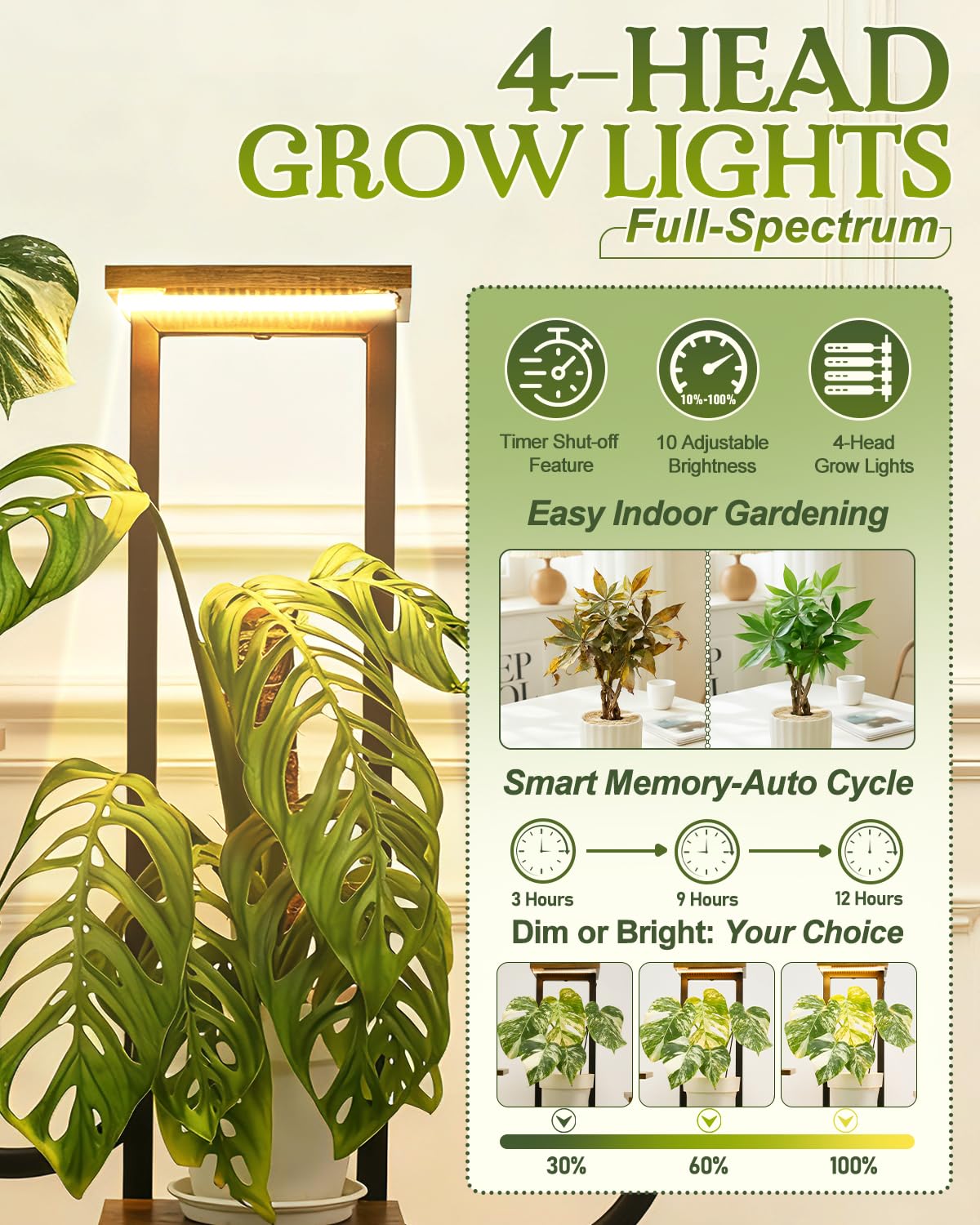joyhalo closeup of full-spectrum LED grow lights highlighting adjustable brightness benefit