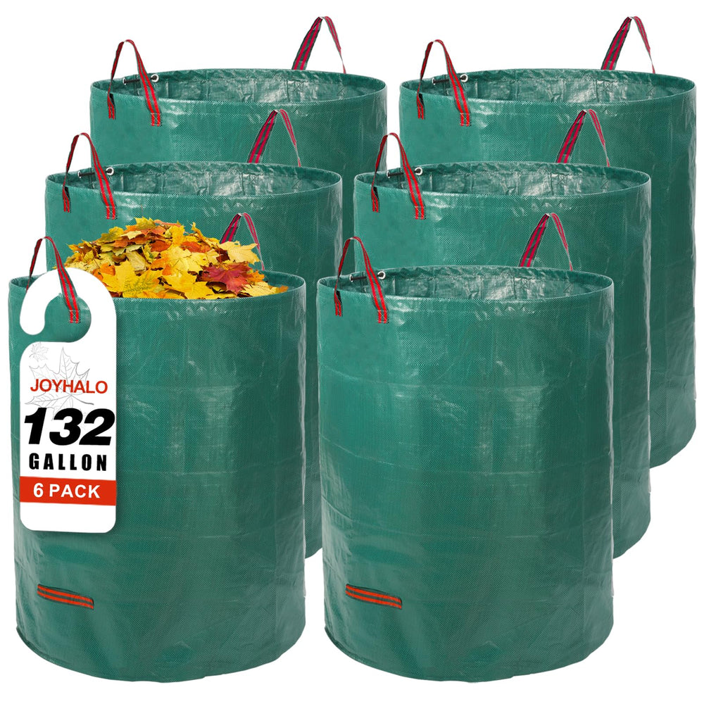 joyhalo front pack shows six 132-gallon bags and included gloves for efficient cleanup
