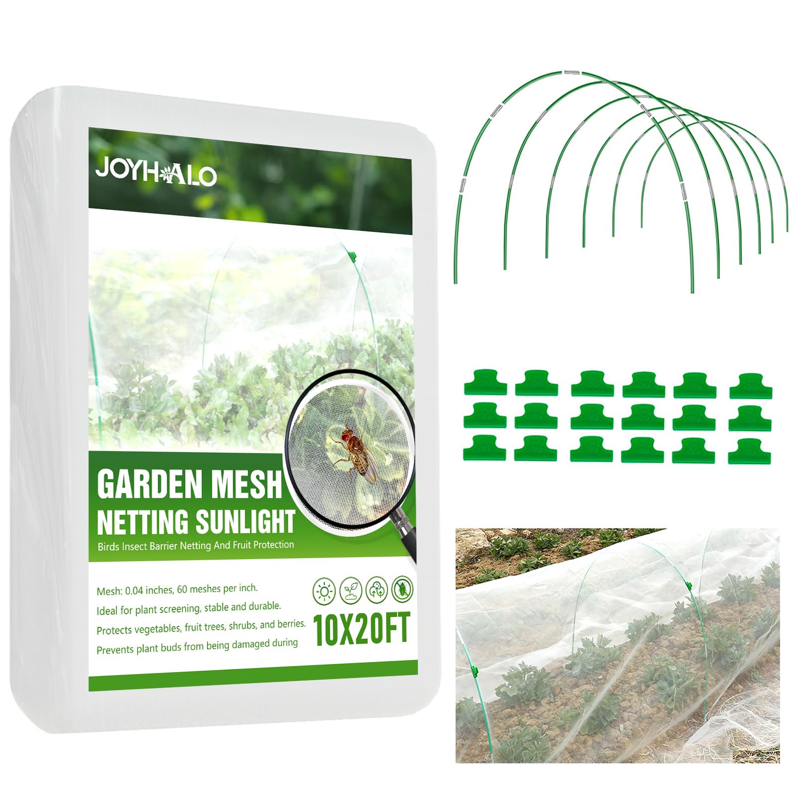 joyhalo front packaging showing full 36-pack kit and netting, protects raised beds