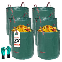 joyhalo six-pack leaf bags front view showing capacity and included gloves for efficient yard work