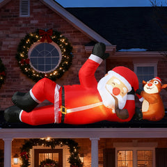 joyhalo front view of lying Santa and reindeer showing festive shape and curb appeal