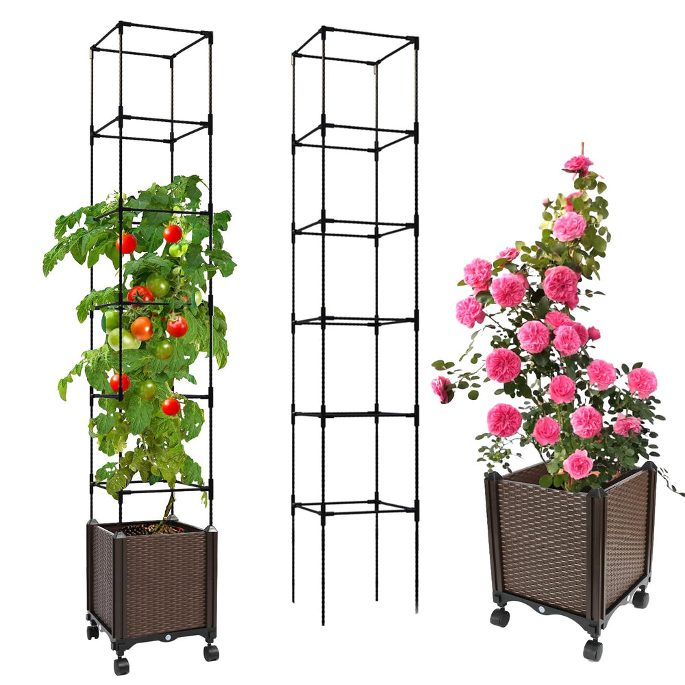 joyhalo front view of planter with trellis showing vertical support and space-saving benefit