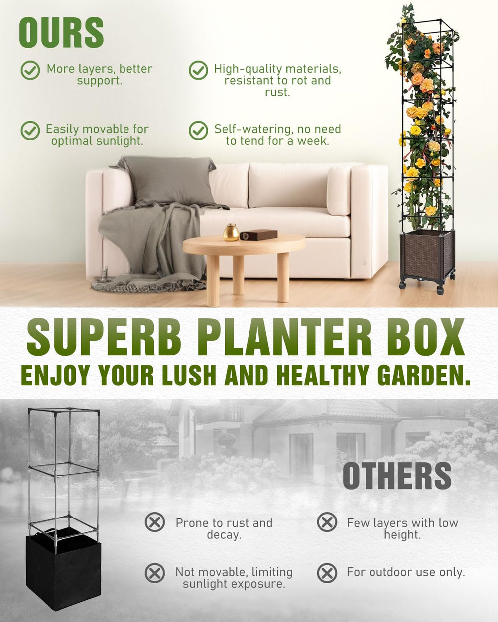 joyhalo planter in use on a balcony with healthy vines demonstrating urban gardening
