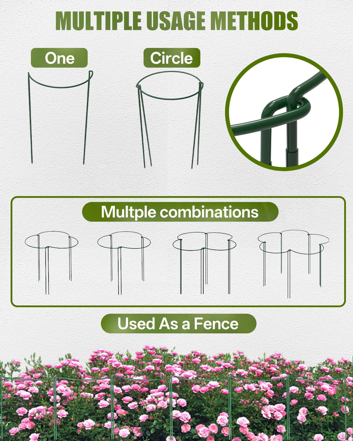 joyhalo stakes installed in garden bed around flowers, neat organized beds