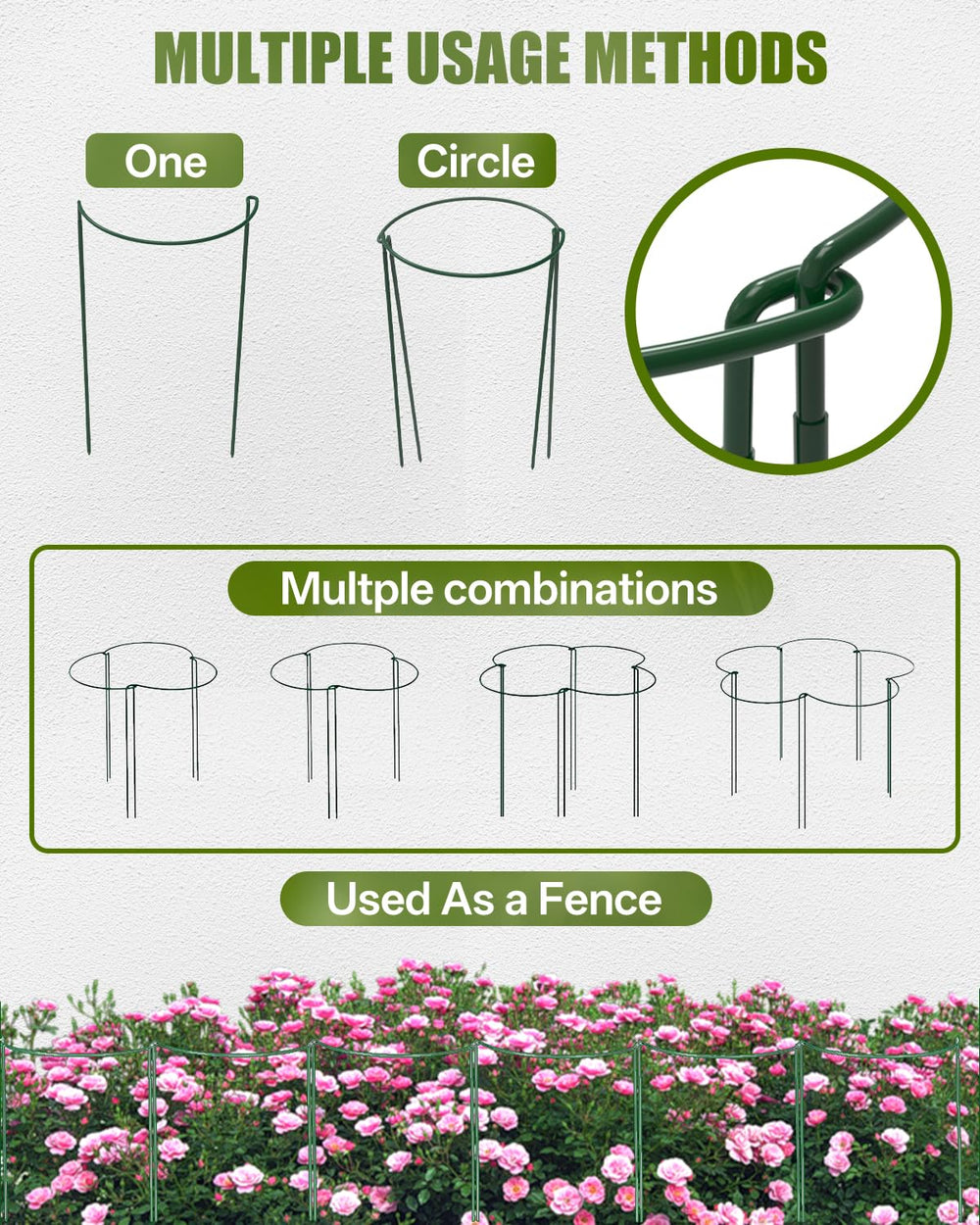 joyhalo stakes installed in garden bed around flowers, neat organized beds
