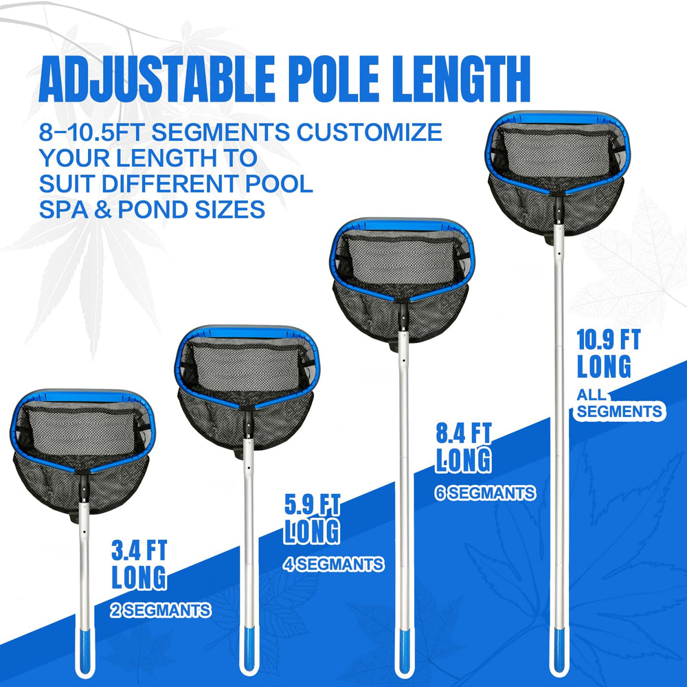 joyhalo pole fully extended to 10 ft reaching deep pool areas comfortably