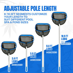 joyhalo pole fully extended to 10 ft reaching deep pool areas comfortably