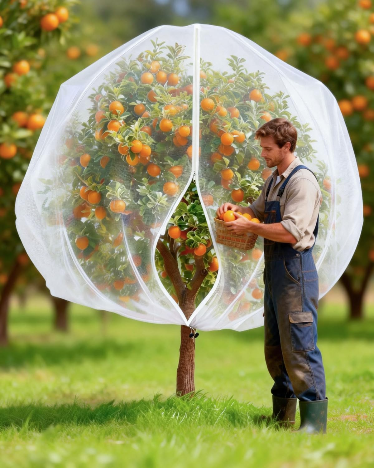 joyhalo hand harvesting fruit through open zipper showing easy access and crop protection