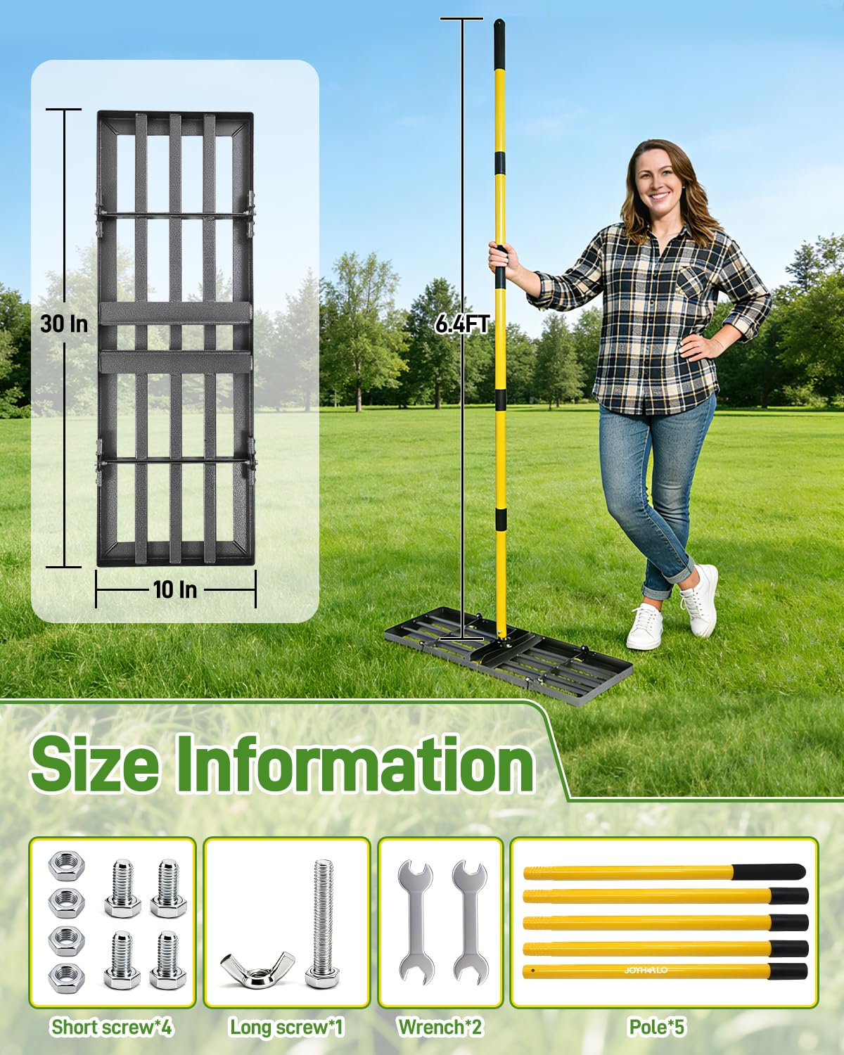 joyhalo close-up of stainless steel rake head highlighting rust-resistant tines for long life