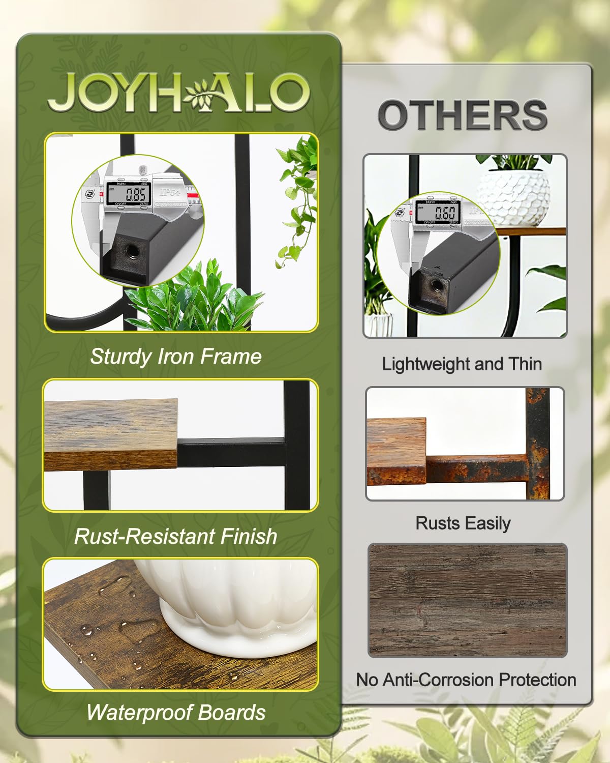 joyhalo shelf material detail showing waterproof-coated boards that resist warping
