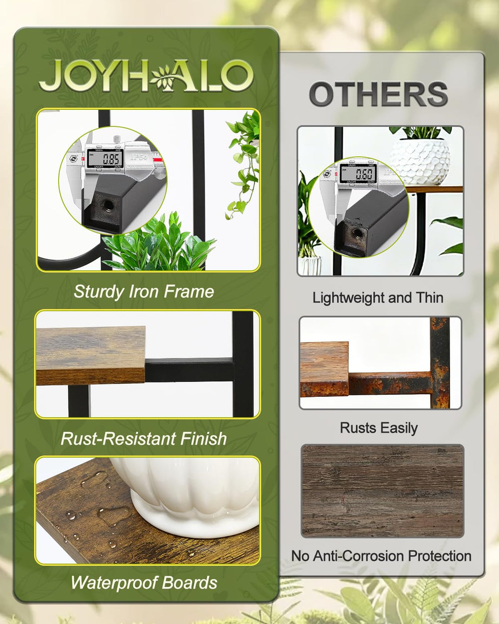 joyhalo shelf material detail showing waterproof-coated boards that resist warping