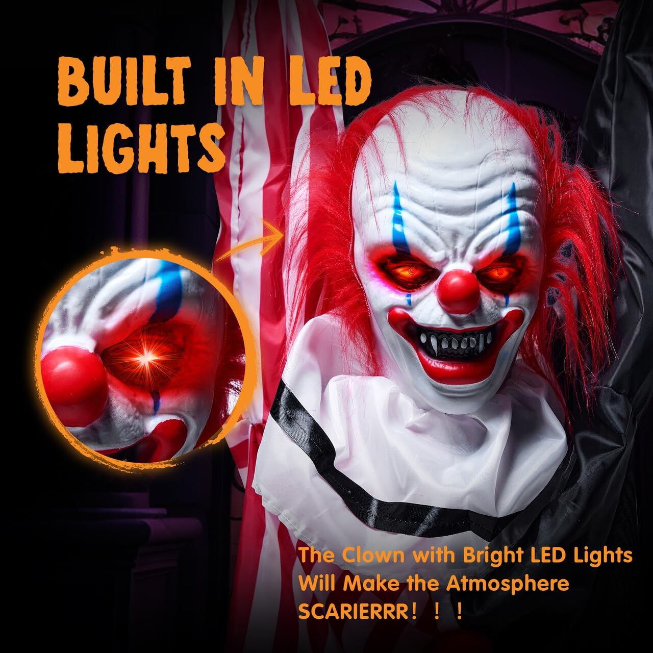 JOYIN clown LED lighting effect highlighting eerie glow and motion