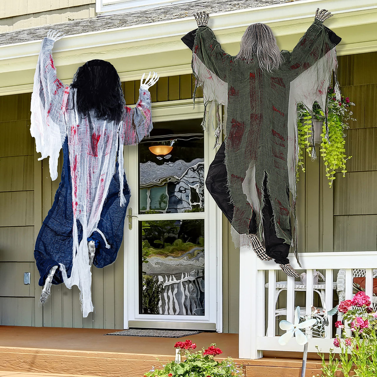 JOYIN front-facing climbing zombie prop showing lifelike pose and spooky curb appeal