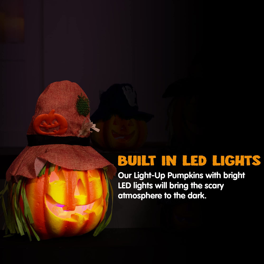 JOYIN large 12-inch pumpkin front view with vibrant LED glow for focal impact