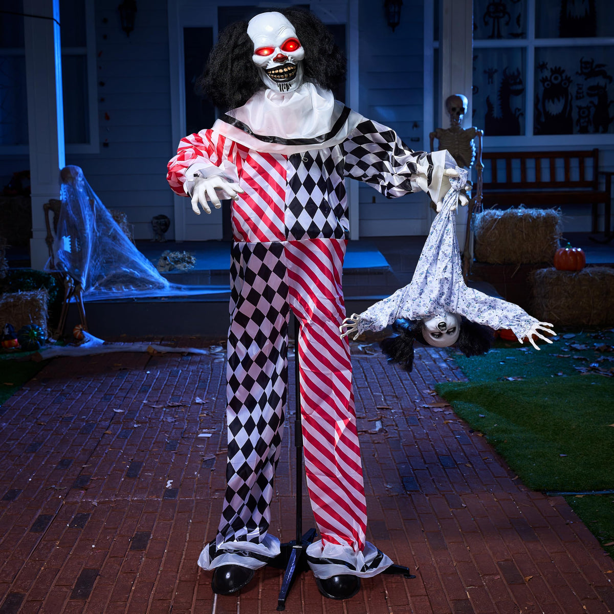 JOYIN front view of 64-inch clown animatronic showing full height and menace