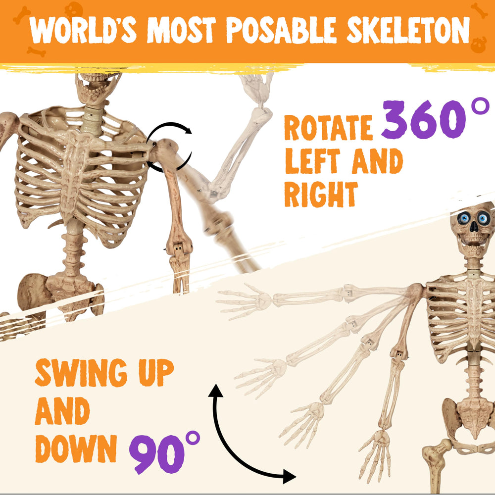 JOYIN skeleton next to door showing scale for entrance decorations