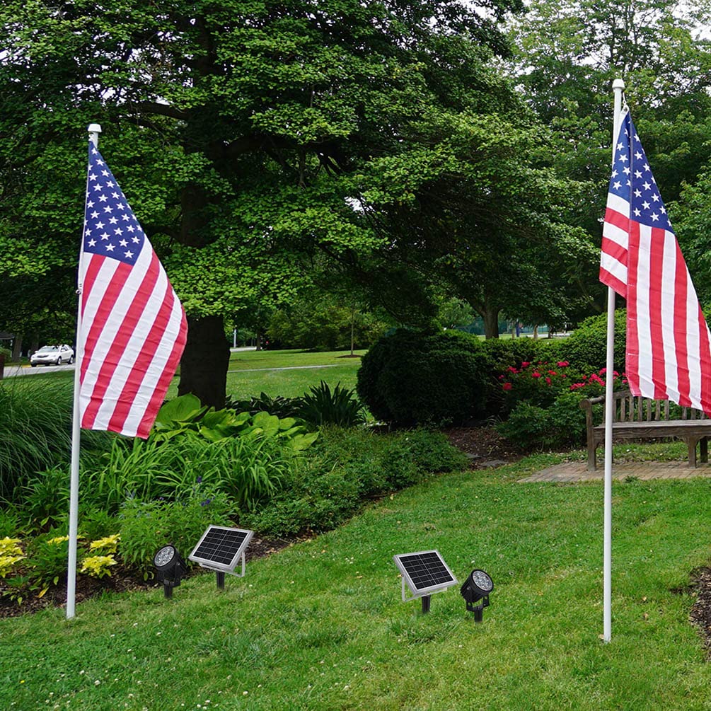 Joylight mounted on flagpole showcasing upward projection to fully light the flag benefit