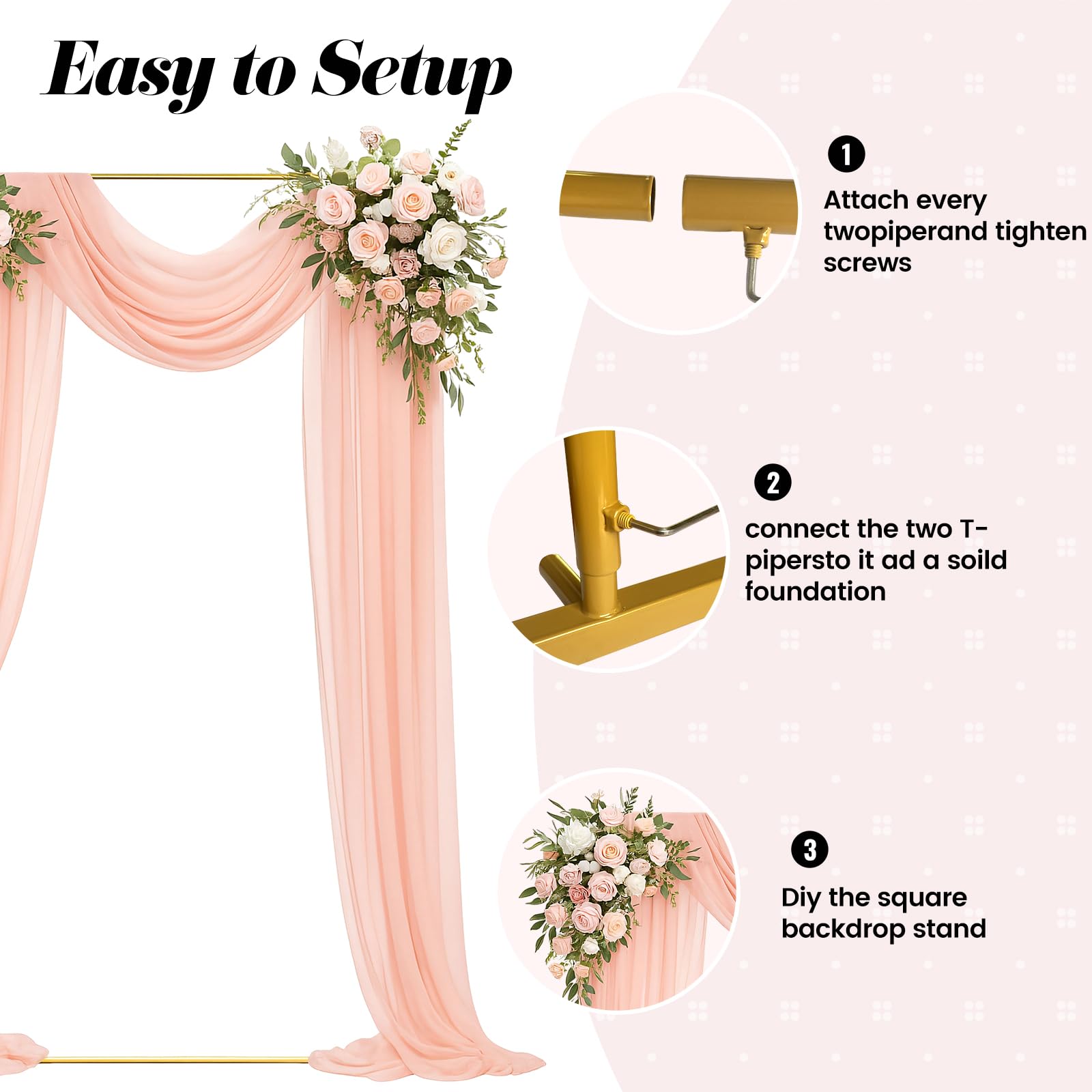 JOYOUSQ square arch decorated with silk flowers demonstrating romantic styling options
