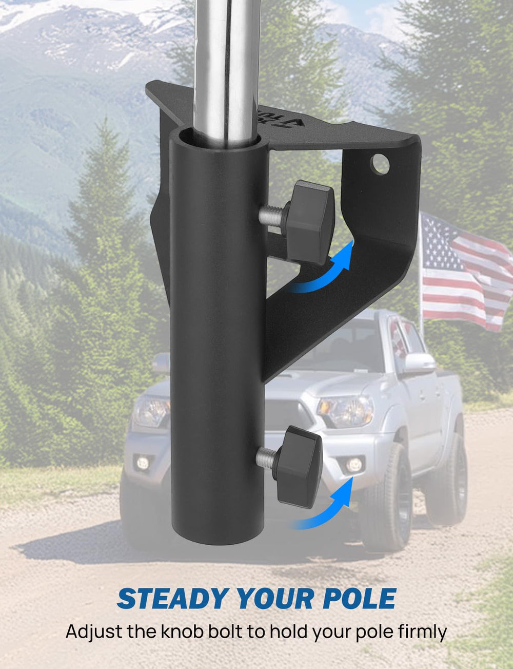JOYTUTUS flagpole installed with team flag demonstrating secure hold while driving