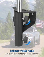 JOYTUTUS flagpole installed with team flag demonstrating secure hold while driving