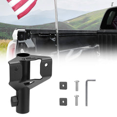 JOYTUTUS front view of flag mount on Tacoma bed rail showing clean low profile
