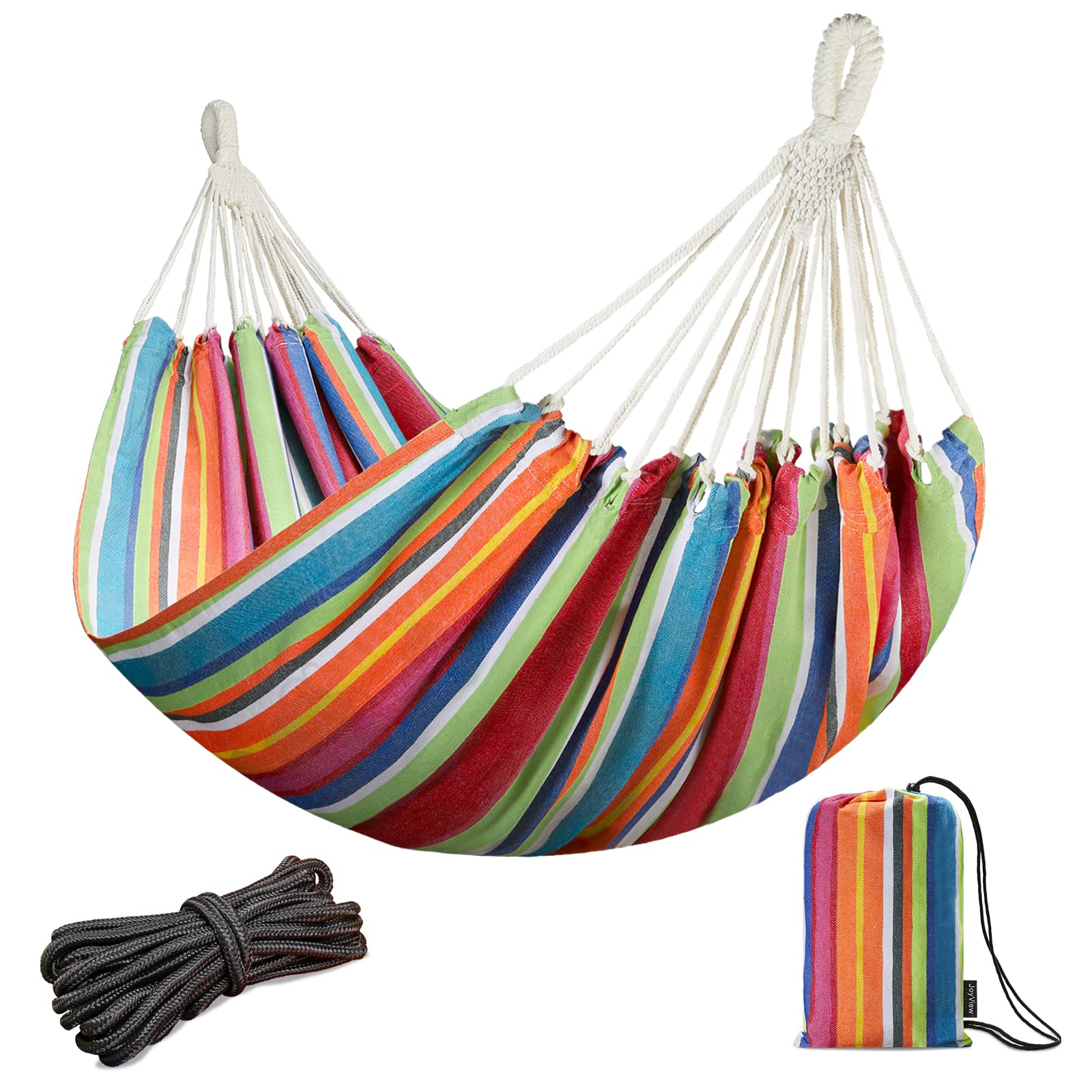 JoyView front view of striped hammock showing full color and layout for easier choosing