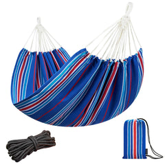 JoyView front view blue stripe hammock showing full bed for two