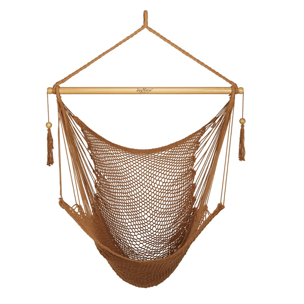 JoyView front view brown hammock chair showing full seating and spreader